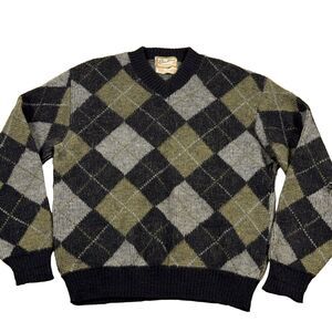 Vintage Brentwood Sweater Men Large Mirapaca Wool Hopscotch Argyle